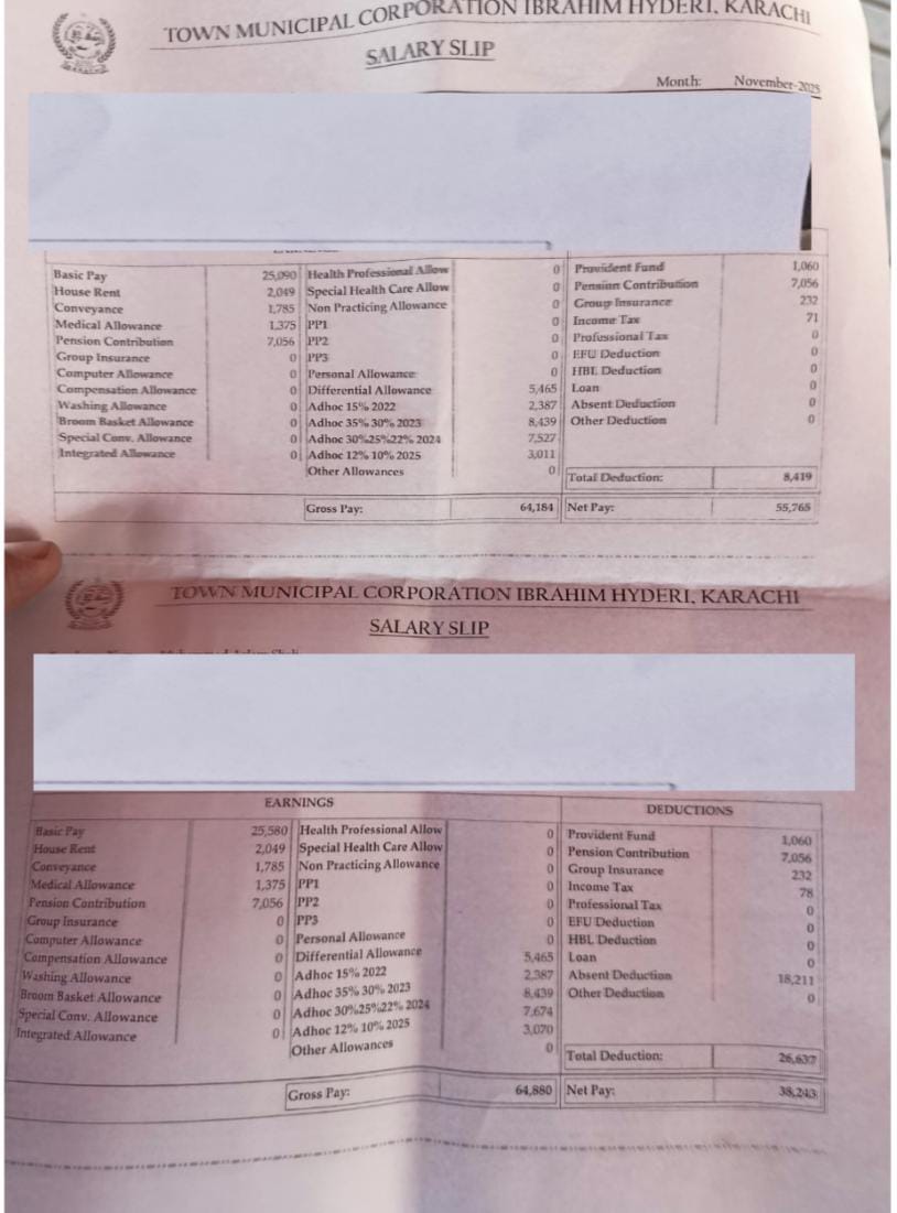 ملير: ابراهيم حيدري ٽائون جي  ملازمن جي پگهارن مان مبينا ڪٽوتي