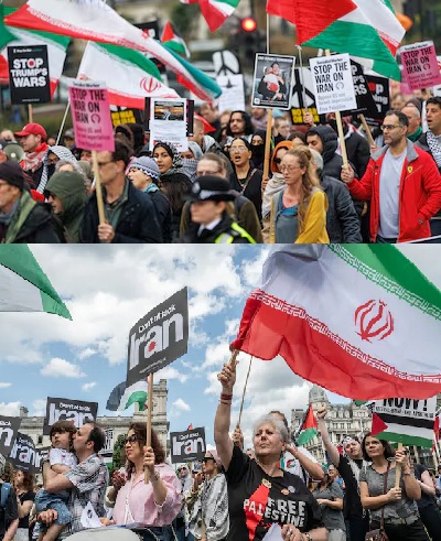 لندن میں ایران پر حملوں کے خلاف بڑا احتجاجی مارچ