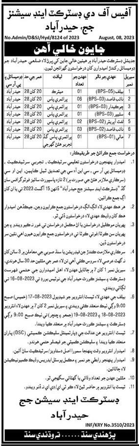 15 JObs in office of the district & sessions judge hyderabad
