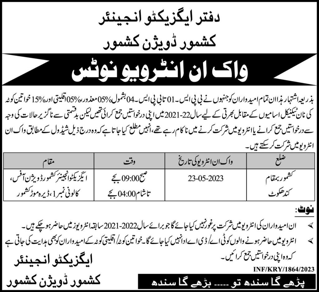JObs In Executive Engineer Office Kashmore Division