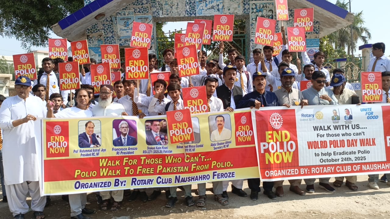 روٽري ڪلب نوشهرو فيروز طرفان پوليو جي عالمي ڏينهن تي آگاھي ريلي ڪڍي وئي