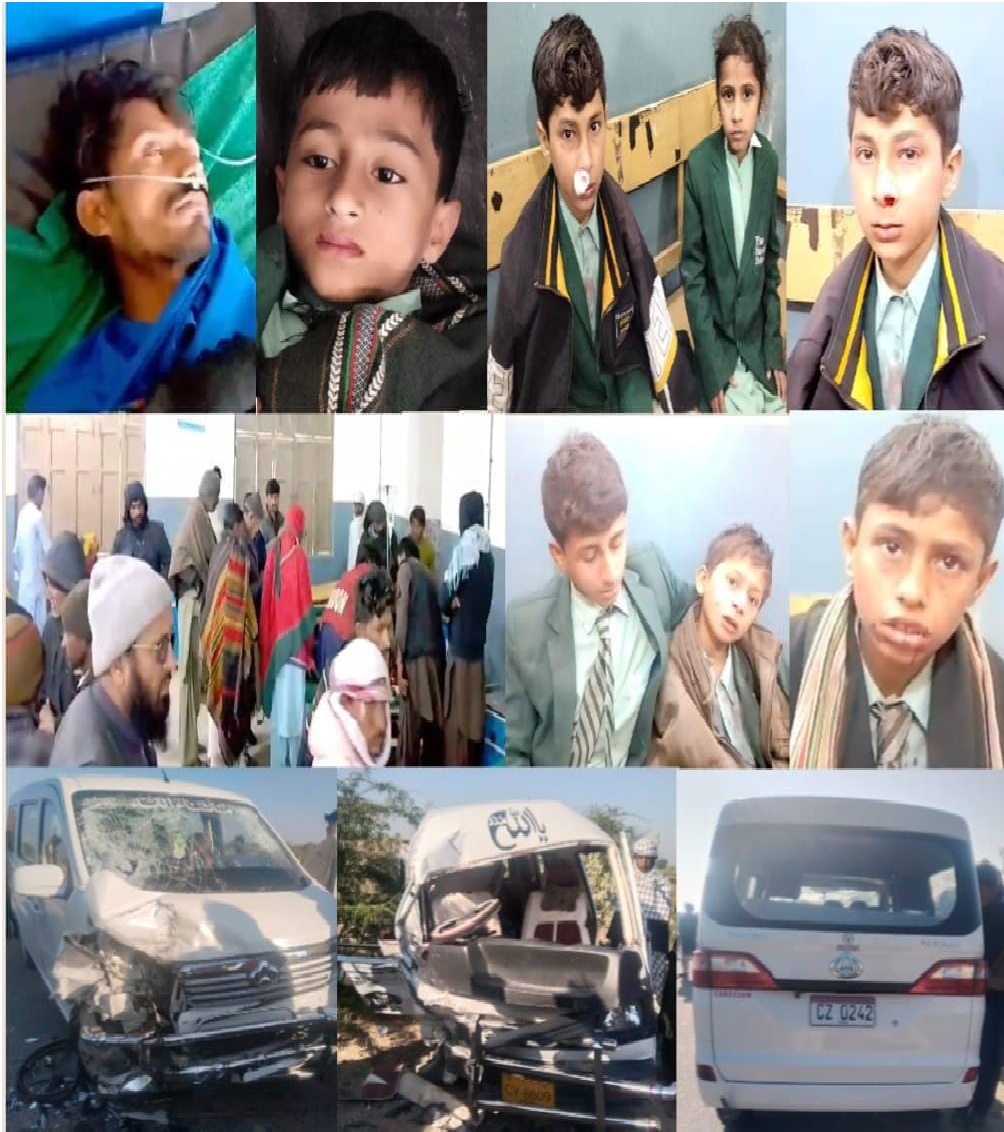 نبي سر ٿر ويجهو ڳوٺ سعيدو چانڊيو وٽ حادثو، اسڪولي ٻارڙن سميت 9 ڄڻا زخمي