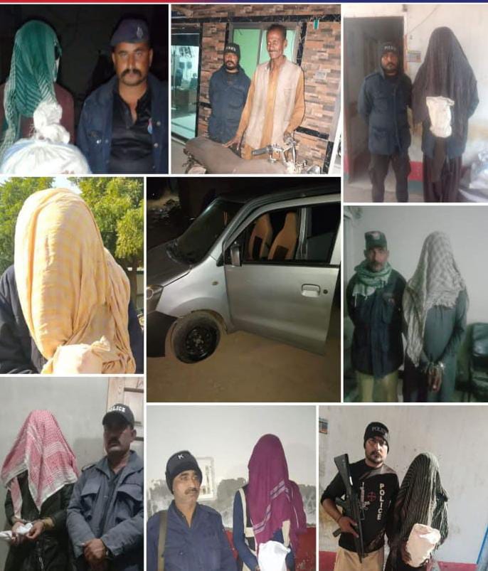 ٺٽو پوليس جي ڪارروائي، منشيات فروشن سميت 7 ڄڻا گرفتار