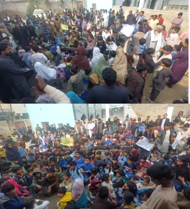 نصيرآباد جي مين پرائمري اسڪول مان ٿيل چوري خلاف احتجاجي ريلي ۽ ڌرڻو