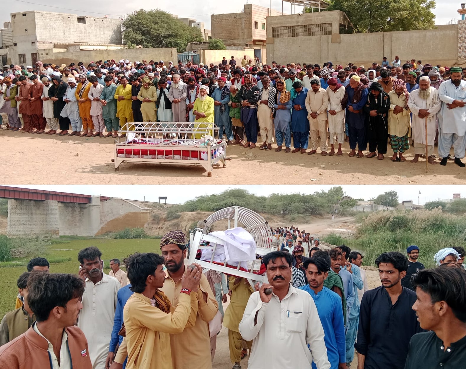 پورٹ قاسم انڈسٹریل ایریا میں افسوسناک حادثے میں جاں بحق ہونے والے محنت کش سجاد زہرانی کی گھگھر میں نمازِ جنازہ ادا