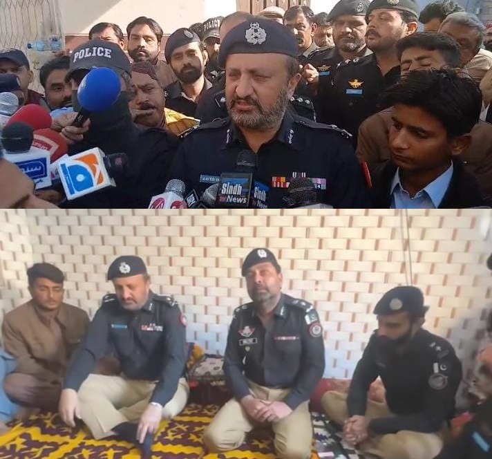 آئی جی سندھ شڪارپور پہنچ گئے، شہید ایس ایچ او خمیسو خان بروہی کے ورثاء سے تعزیت