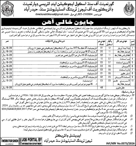 حيدرآباد لاءِ تعليم کاتي ۾ نوڪريون