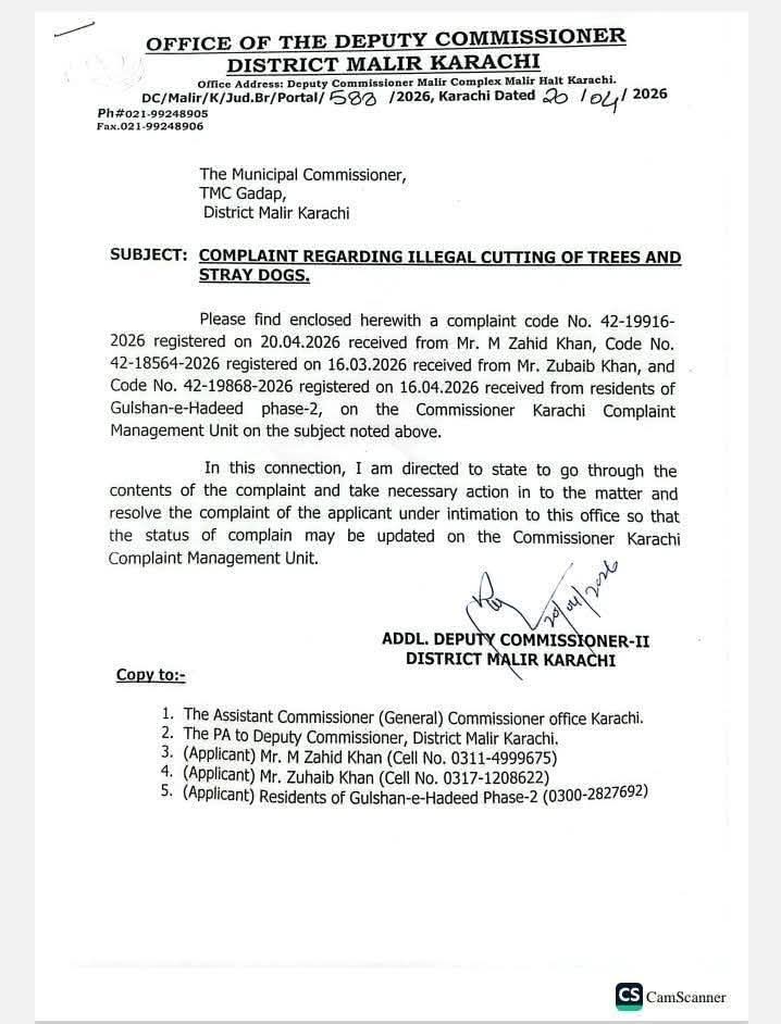 گلشنِ هديد فيز ٽو ۾ وڻن جي غير قانوني واڍي ۽ رولو ڪتن جي آزار جون شڪايتون